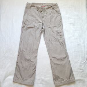 North Face Womens 12 Khaki Hiking Pants Wide Leg Cargo Zip Pocket Cottton Gorp